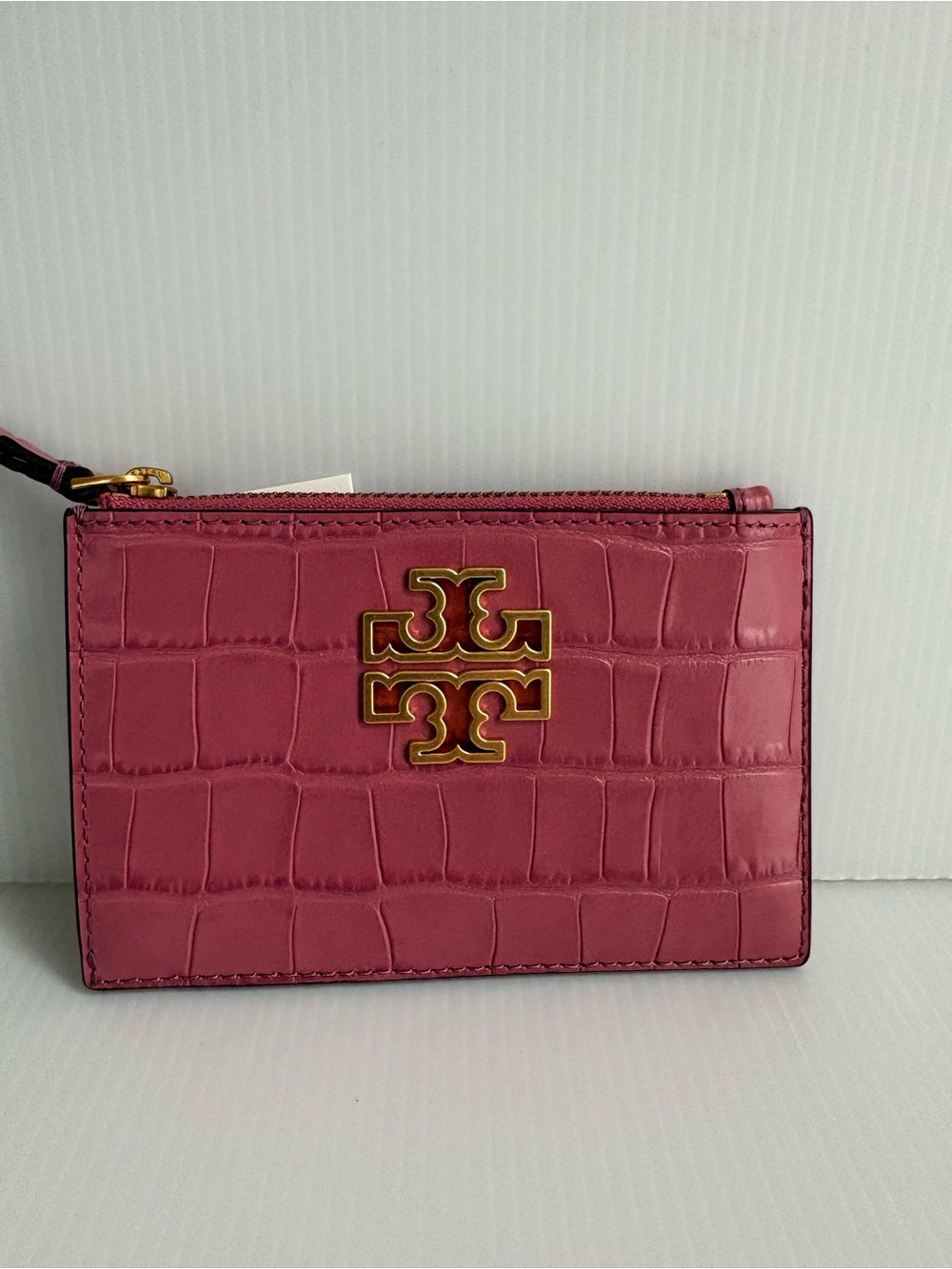 Tory Burch Pink Croc-Embossed Logo Card Case NWT